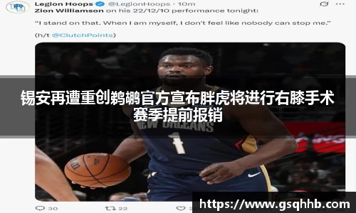 锡安再遭重创鹈鹕官方宣布胖虎将进行右膝手术赛季提前报销